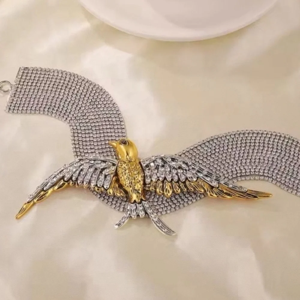 Crystal-Encrusted Silver Swallow Choker